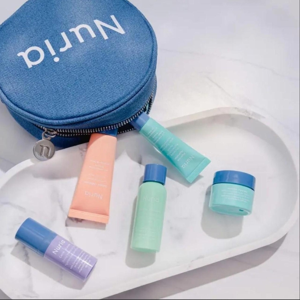 Nuria Skincare Travel Set with Blue Pouch